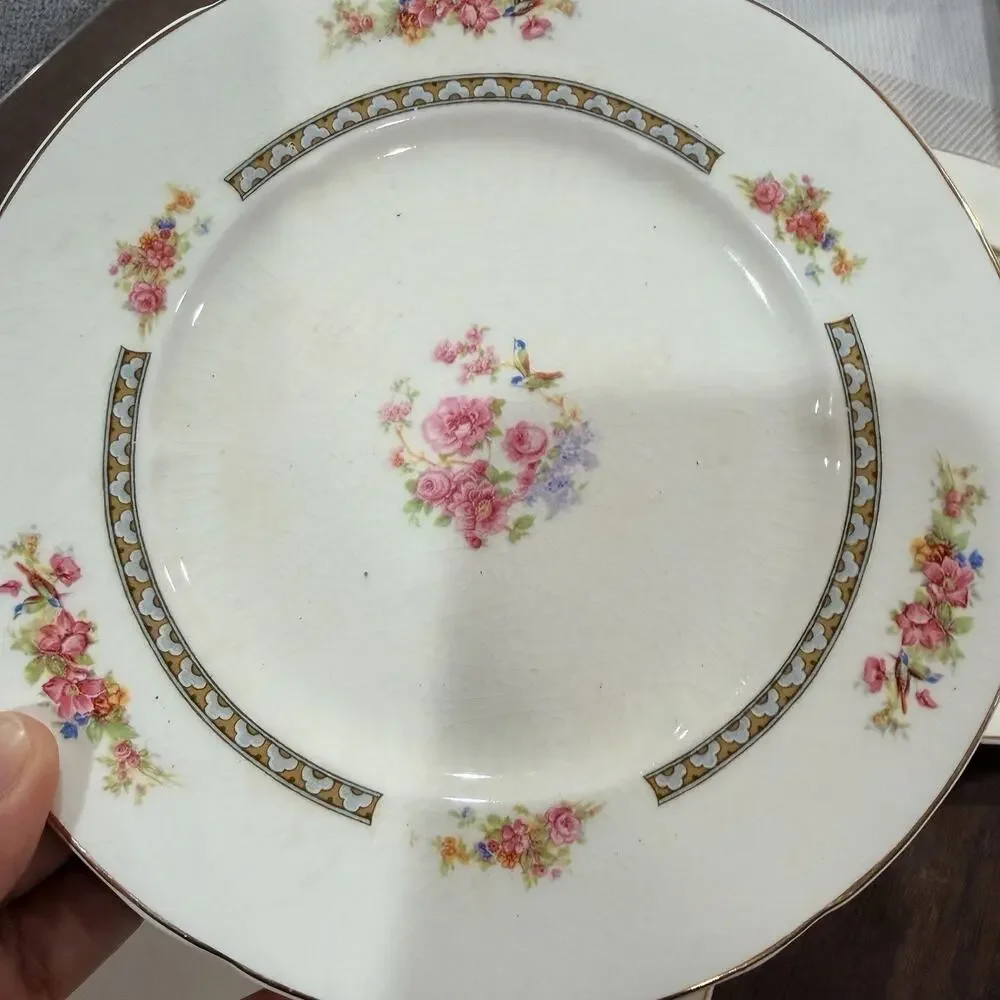 Antique W.H. Grindley & Co Chelsea Ivory Beauvais Bread Plates Set Of 3 - 7”